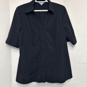 Denver Hayes Womens XL Black Button-Down Collared T-Shirt Tapered Dressy